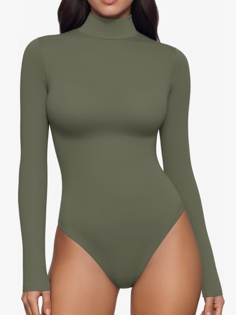 Title: TRENlIVER Army Green Mock Turtleneck Long Sleeve Bodysuit – Size L